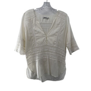 Magali Pascal Cream Blouse Regular V-Neck Cotton 3/4 sleeve Size Small